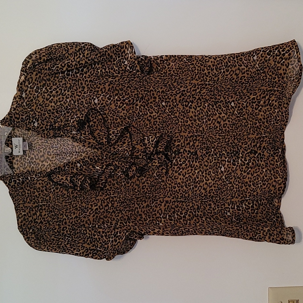 Worthington Leopard Print Ruffle Blouse